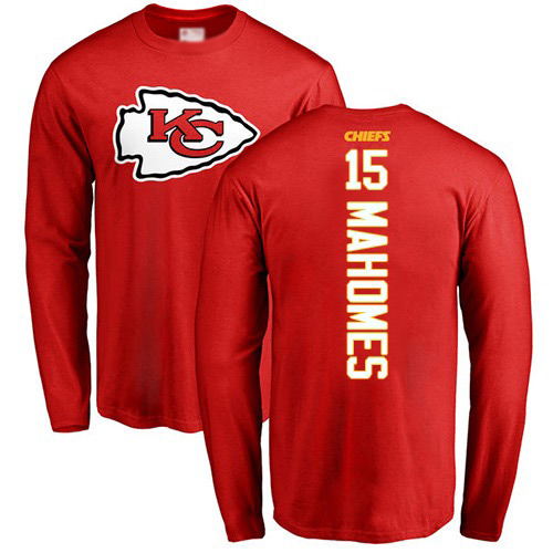 Men Kansas City Chiefs #15 Mahomes Patrick Red Backer Long Sleeve T-Shirt
